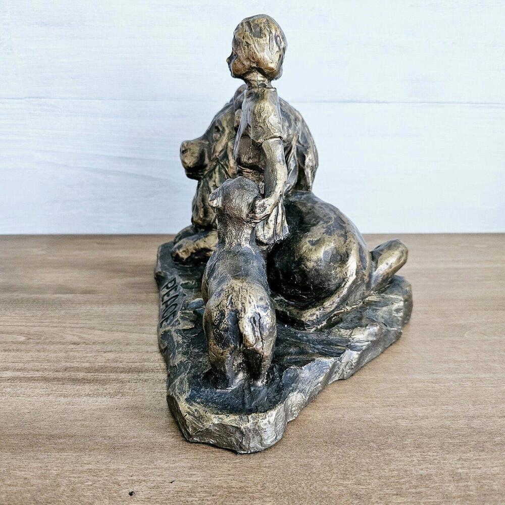 Lamb of God Peace Bronze Colored Heavy Statue Figurine Lion Shepherd Boy - Picture 5 of 9